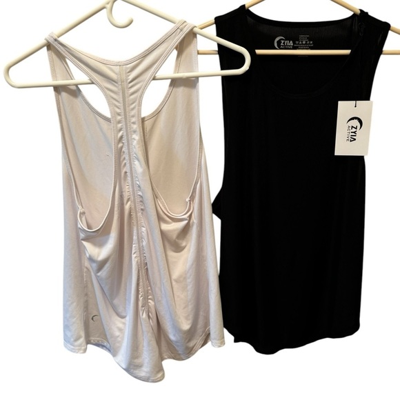Lot 2 XXL Zyia Active Tanks Premium & Effortless Running Tanks Black White New - Picture 1 of 9
